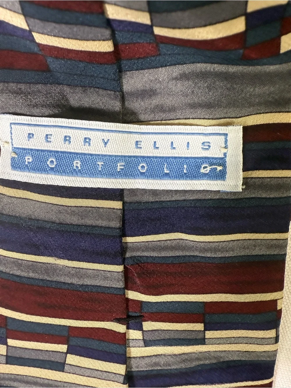 Perry Ellis Striped Silk Tie in Navy, Burgundy, Gray and Cream